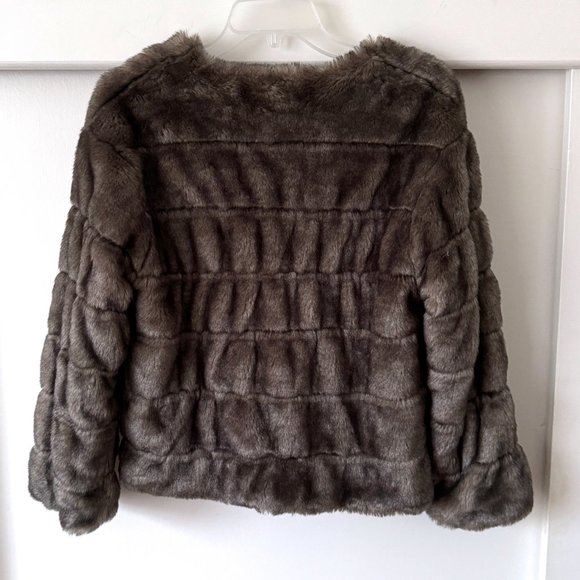 ZARA Knit Super Soft Gray Brown Faux Fur Jacket Coat Size Small - Picture 3 of 11